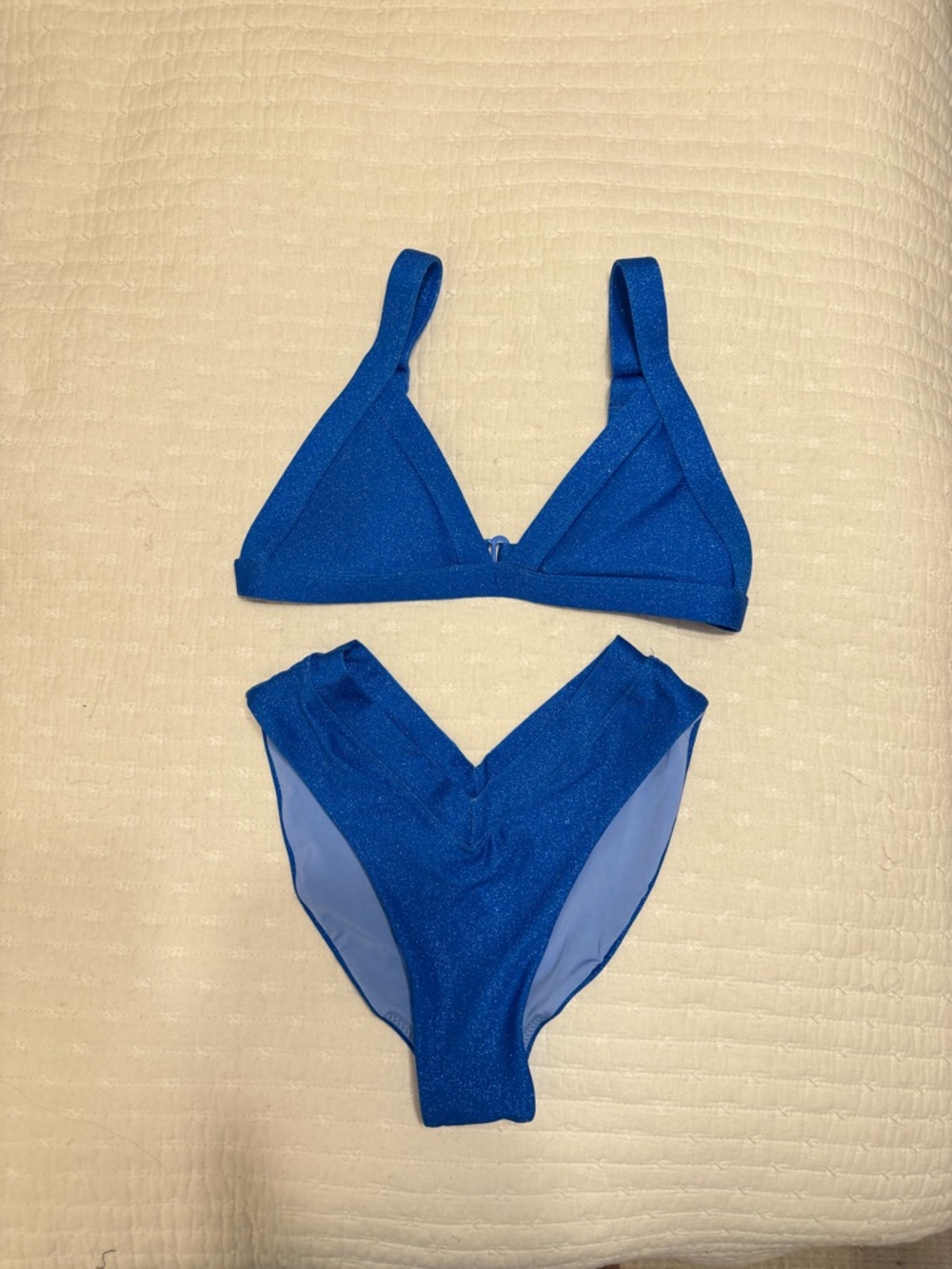 Blue V-Neck Triangle Bikini Set